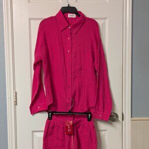 JessLea Emerson Gauze Pink Shirt and Short Set Pink